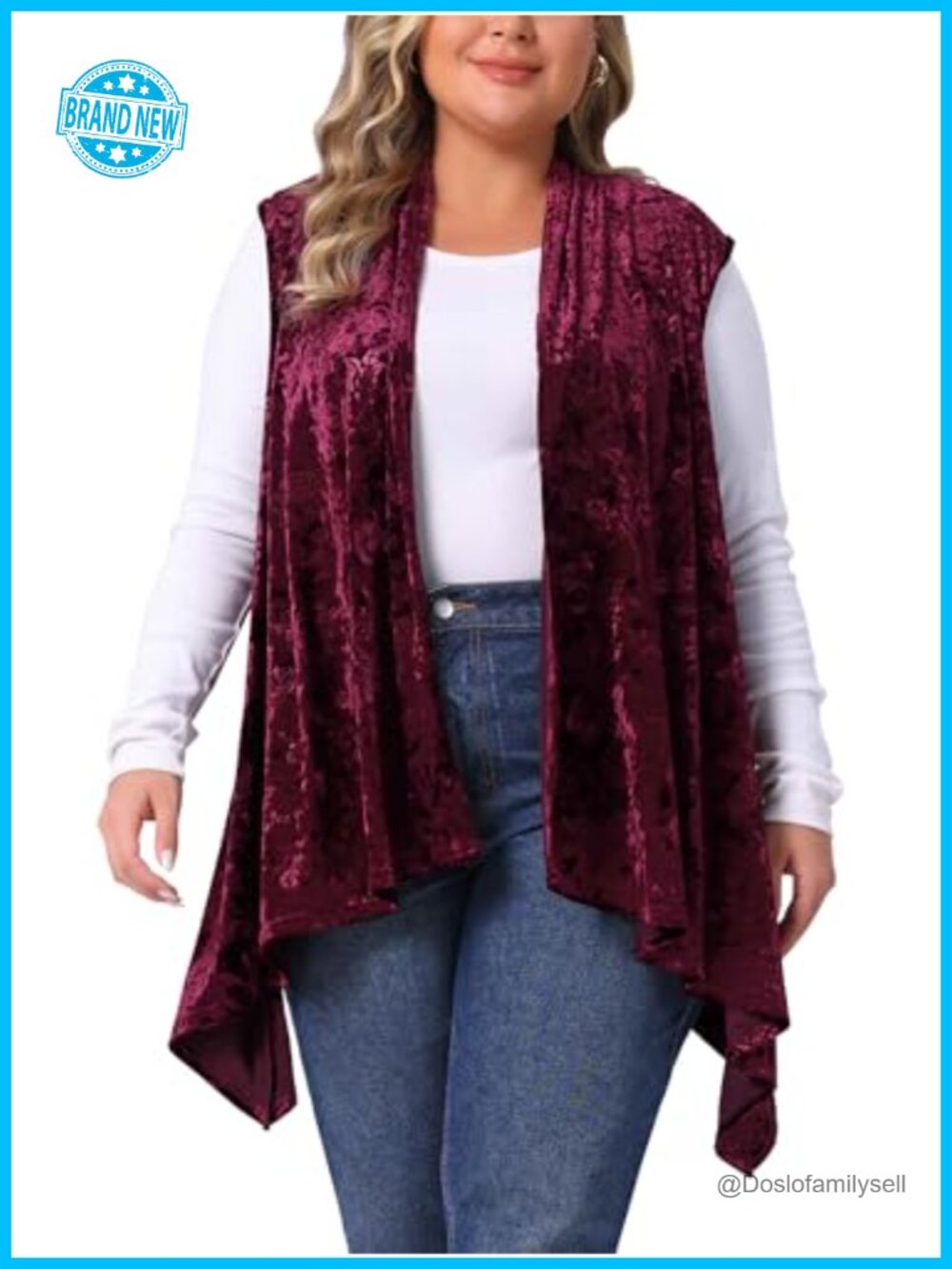 Plus Size Velvet Sleeveless Cardigan Vest High Low Open Front